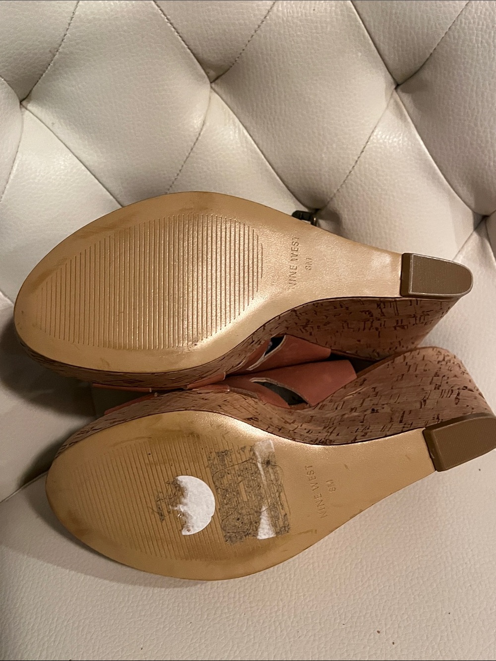 Nine West Brown Leather Cutout Cork Wedge Sandals Size 8 Beautiful - Picture 7 of 9